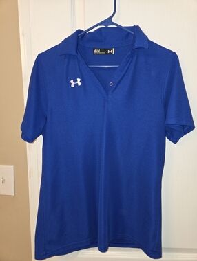 Under Armour Blue Performance Polo with White Logo Med